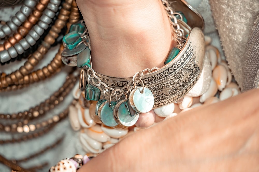 The stalls in Gariahat sell striking jewellery 